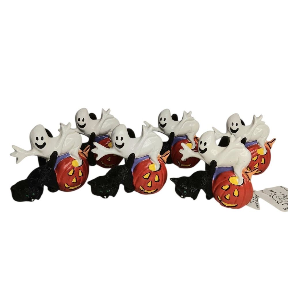 Halloween Napkin Rings Black Cat Ghost Pumpkin Set Of Six Kemp & Beatley